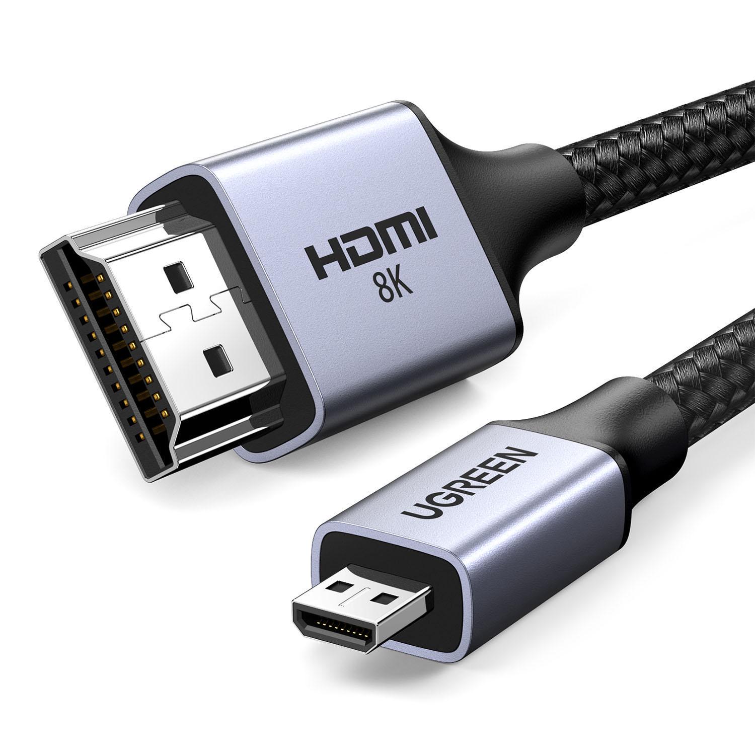 Кабель двонаправлений UGREEN micro HDMI-HDMI 2.1 8K 60Hz 4K 144Hz 1080P 240Hz 48 Гбіт/с HDR 10+ eARC HDMI-C на HDMI-A 2 м Чорний (15517)