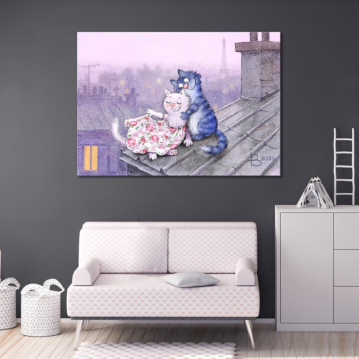 Модульная картина Лямур на крыше 1 модуль 60x90 см