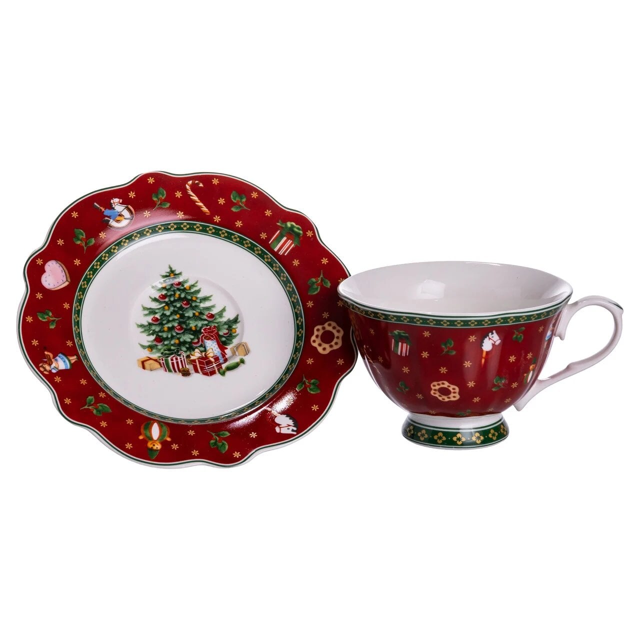 Чашка фарфоровая с блюдцем Yiwu Christmas 250 мл Красный (HP-SDHK-14)