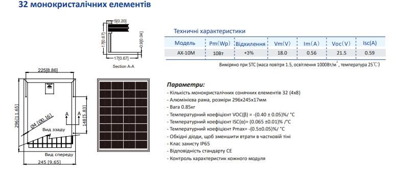 Солнечная батарея монокристаллическая Axioma Energy AX-10M 10 Вт - фото 4 Солнечная батарея монокристаллическая Axioma Energy AX-10M 10 Вт - фото 4