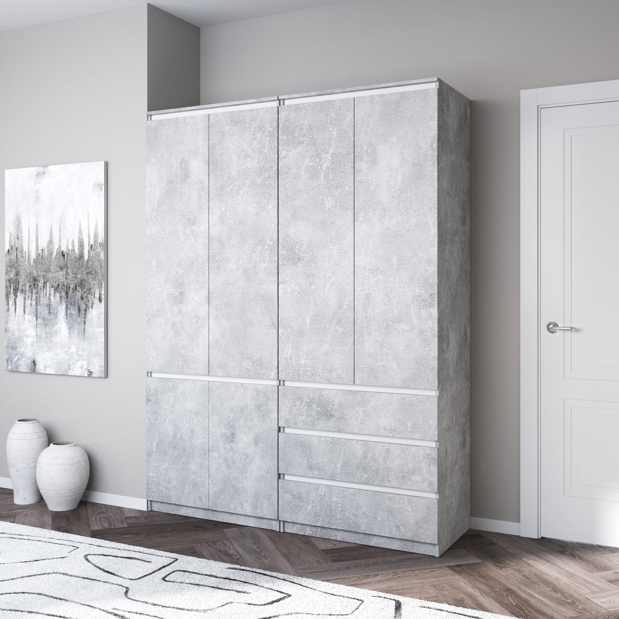 Шафа VAYS R10/R16 зі штангою та полицями для одягу з 3 шухлядами Бетон/Білий - фото 1 Шафа VAYS R10/R16 зі штангою та полицями для одягу з 3 шухлядами Бетон/Білий - фото 1