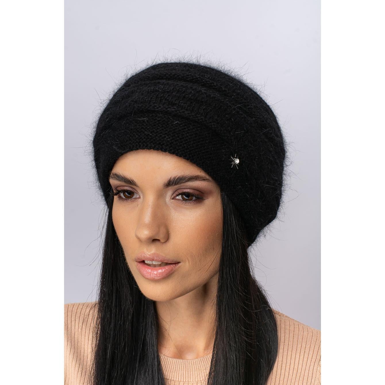Шапка женская двойная ангоровая Leks Хвиля one size Черный