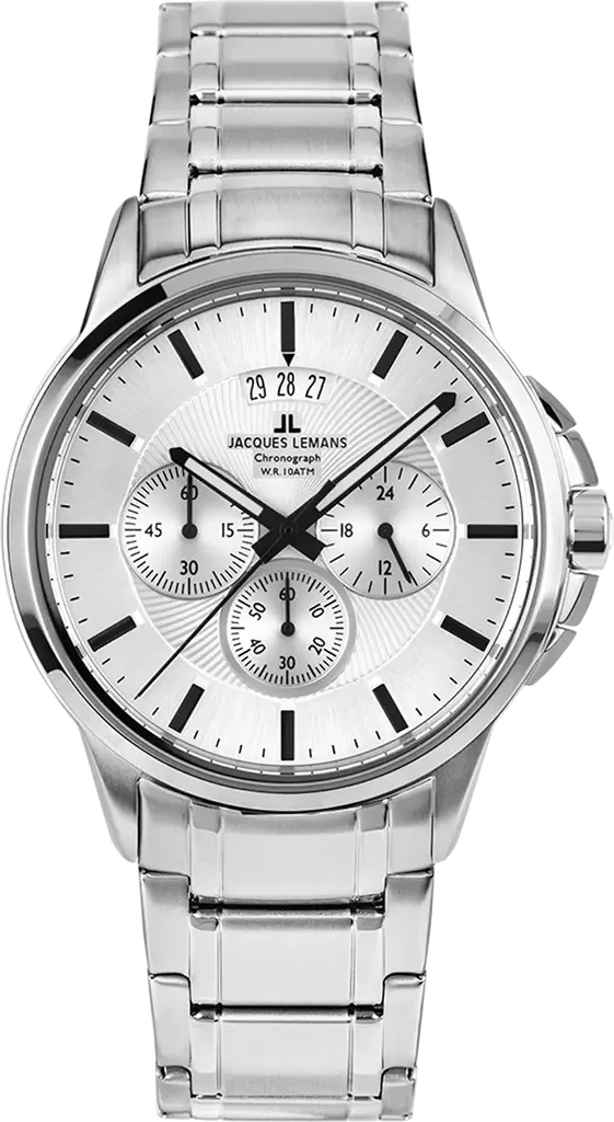 Наручные часы мужские Jacques Lemans Sydney 1-1542P со стальным корпусом WR 100 м и серебристым циферблатом Наручные часы мужские Jacques Lemans Sydney 1-1542P со стальным корпусом WR 100 м и серебристым циферблатом