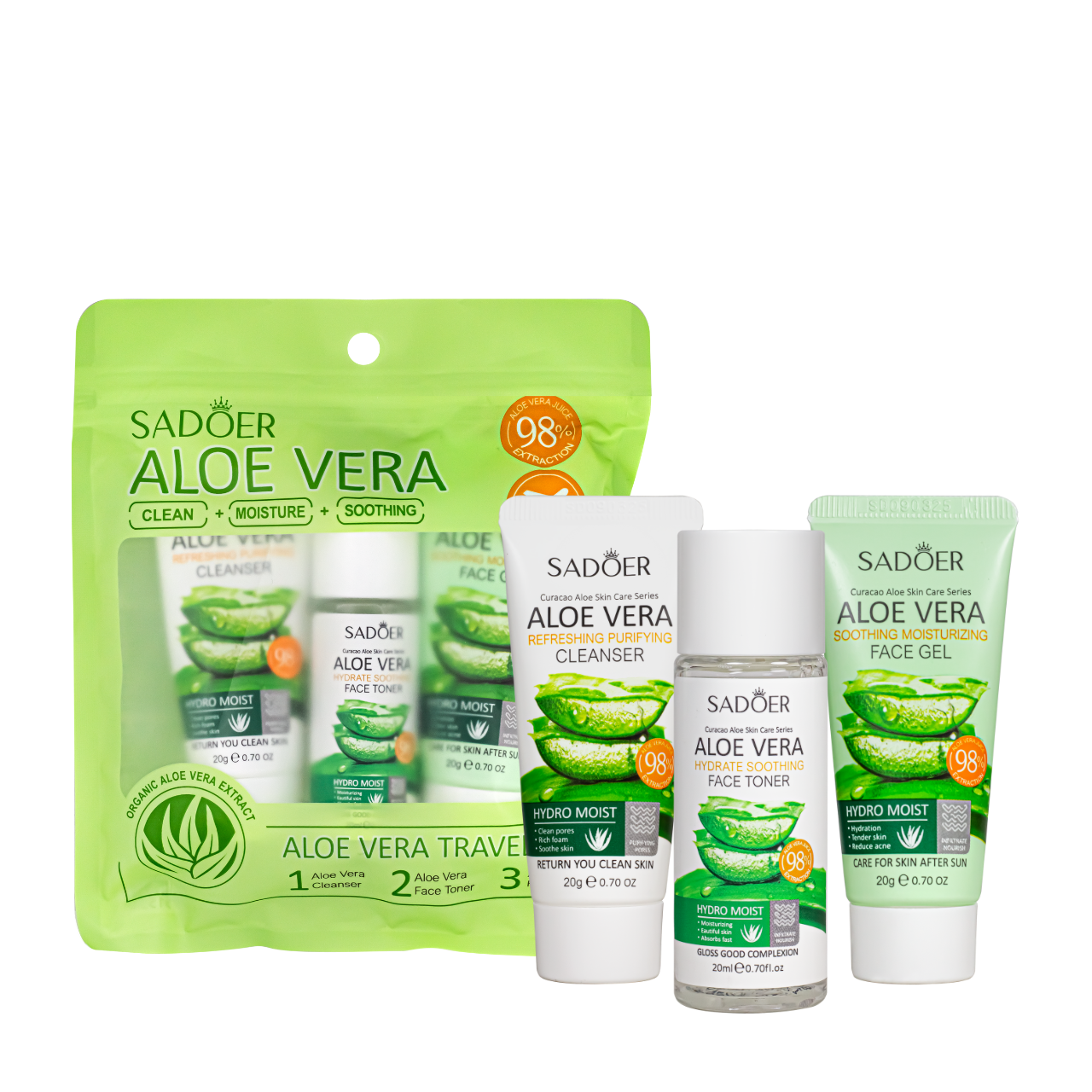 Набір дорожній косметики для обличчя Sadoer Aloe Vera 3в1 (13350325)