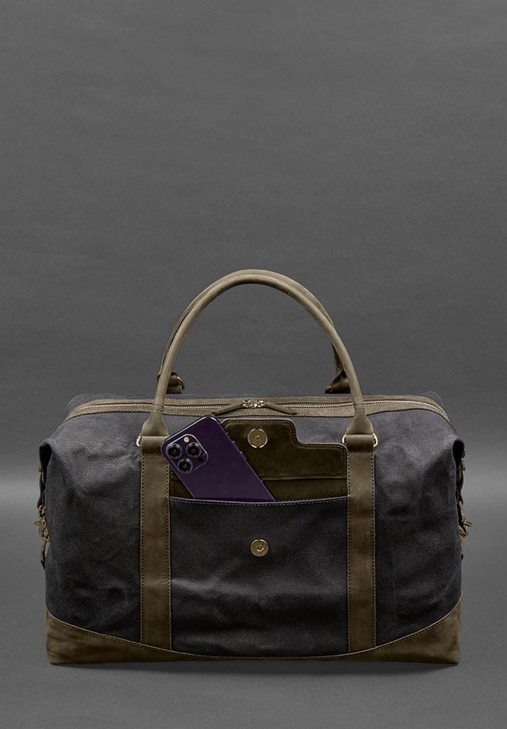 Дорожня сумка з канвасу та натуральної шкіри Crazy Horse Темно-коричневий (A-028161) - фото 3