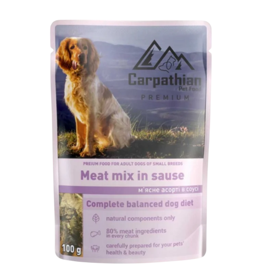 Корм влажный для собак Carpathian Pet Food Meat mix in sauce мясное ассорти в соусе 100 г 24 шт.