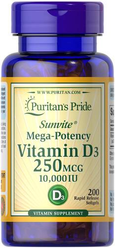 Витамин D PP Vitamin D3 10,000 IU 200 softgels (17247)