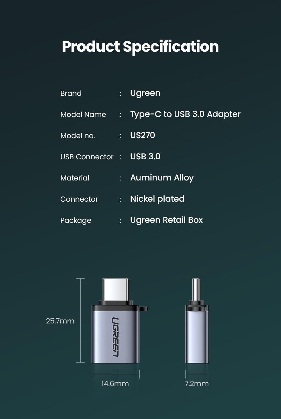 Кабель UGREEN Type-C-USB 3.0 OTG 18W/5 Гбіт/с USB-C на USB-A Сірий (50283) - фото 9 Кабель UGREEN Type-C-USB 3.0 OTG 18W/5 Гбіт/с USB-C на USB-A Сірий (50283) - фото 9