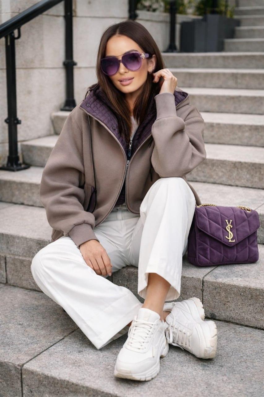 Куртка-бомбер женская oversize S Капучино/Фиолетовый (33242903)