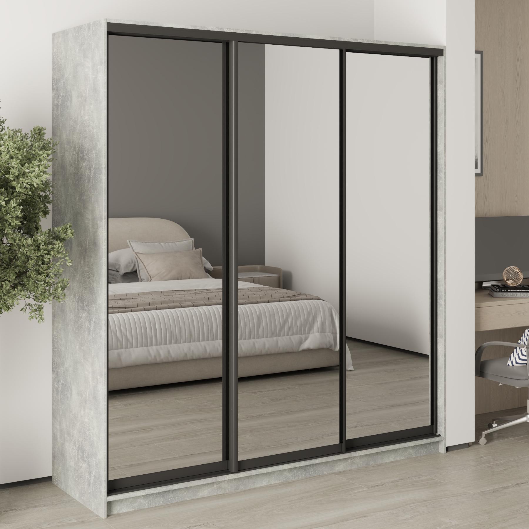 Шафа-купе тридверна MebelStar Комбо BG 3 дзеркала 190x45x210 см Бетон (MBS-9309)