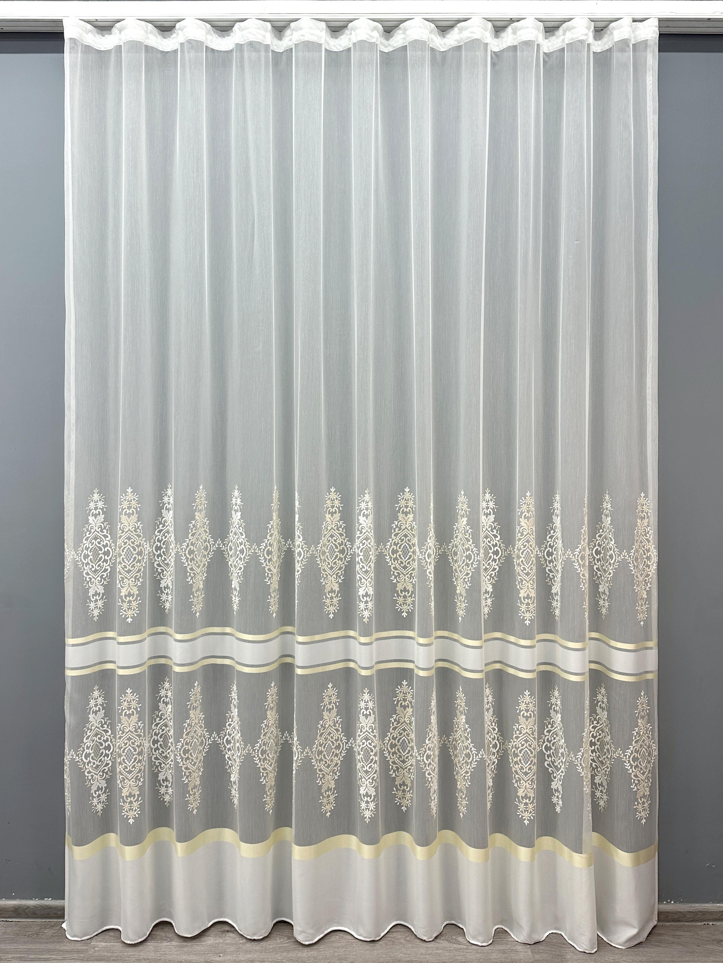 Тюль VR-Textil 1710т Бамбук з вишивкою та люрексом 300х270 см Молочний/Золотистий (42-0712)