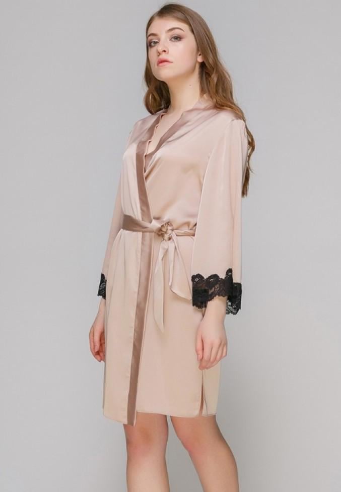 Халат Serenade 921 шелковистый S Бежевый/Черный (19-7)