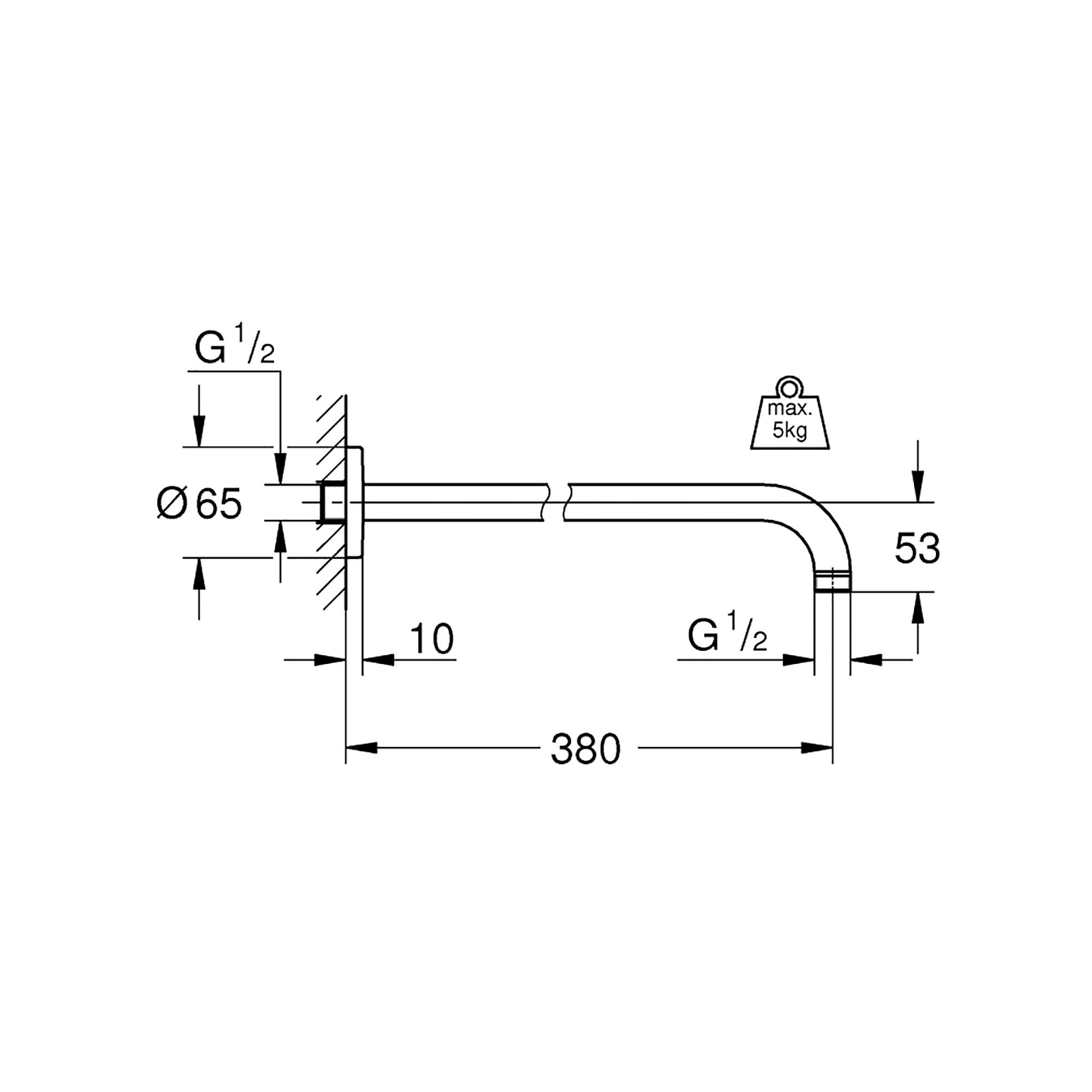 Кронштейн настінний Grohe Rainshower 28361000 380 мм для верхнього душу Хром (86941) - фото 2