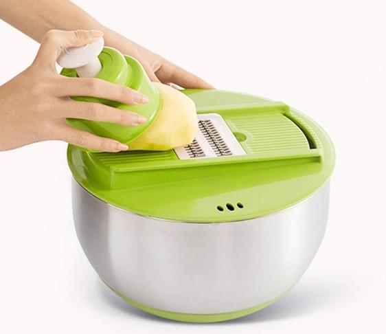 Кухонний подрібнювач продуктів SUNROZ Salad Spinner Slicer ручний Зелений (SUN4552) - фото 4