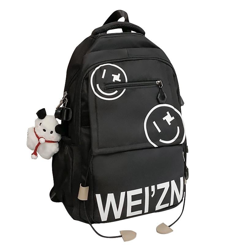 Рюкзак подростковый WEI'ZN-20237 с брелком на 2 отделения 20-35L школьный Black