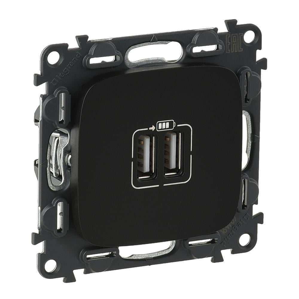 Розетка Legrand Valena Allure USB для зарядки двойная Черный (754998)