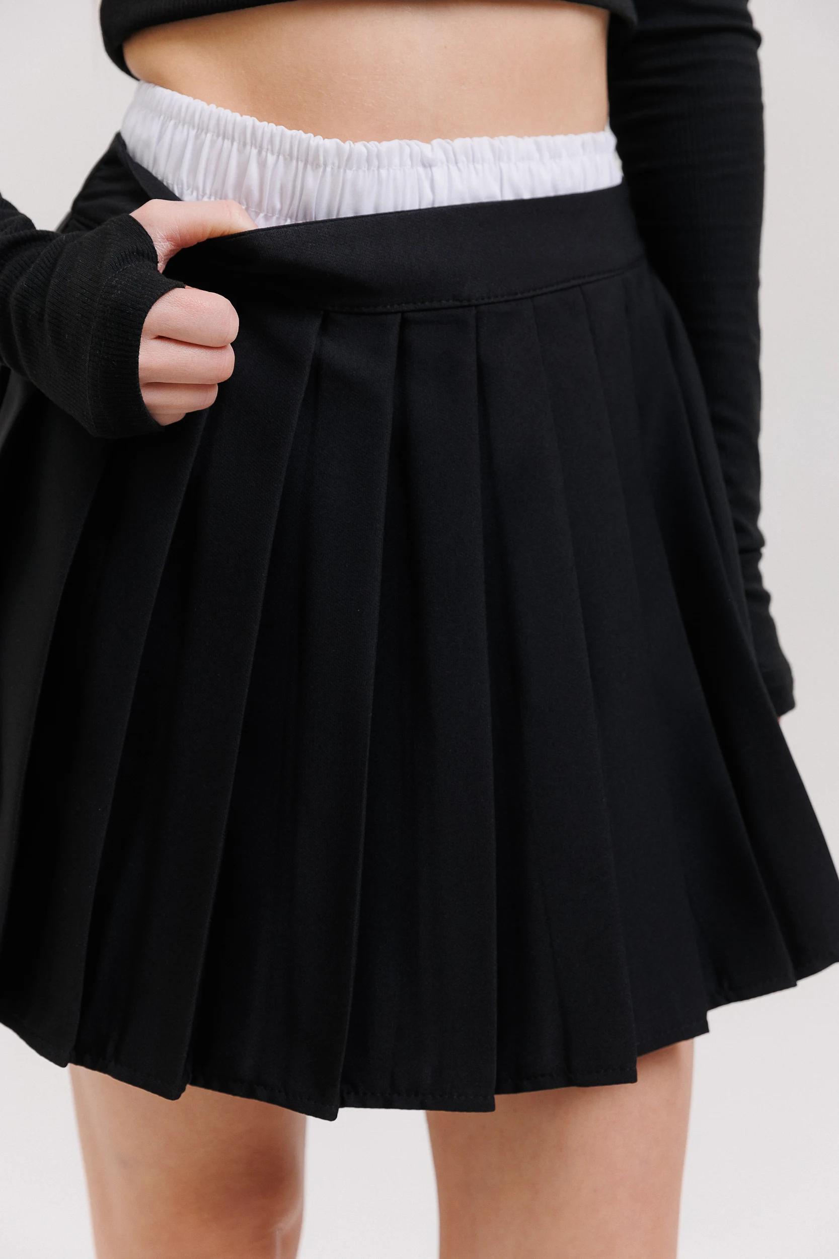 Юбка с двойным поясом для девочки 128 см Черный (127130D) - фото 4