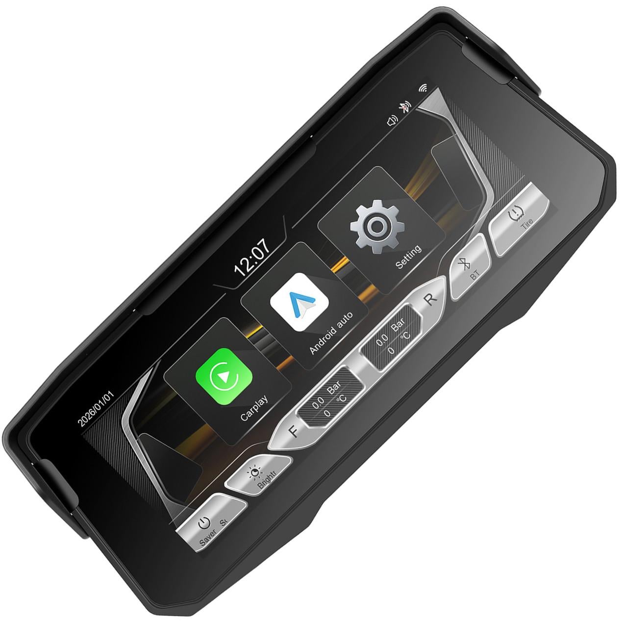 Монитор для мотоцикла беспроводной CarPlay&Android Auto 6,86" Podofo A4713 навигатор Bluetooth TPMS IP67 пульт на руль