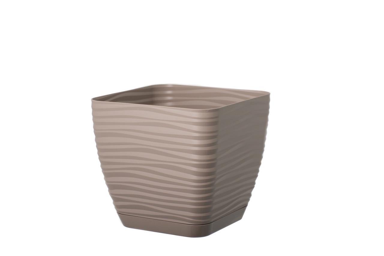 Горщик для квітів Form-Plastic Сахара Петіт квадрат з підставкою 4,2 л 19х17 см Сіро-бежевий
