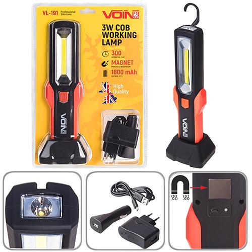 Лампа Voin VL-191 12 V 220 V 3 W COB + 2 LED НР АКБ USB + microUSB магніт (83685)