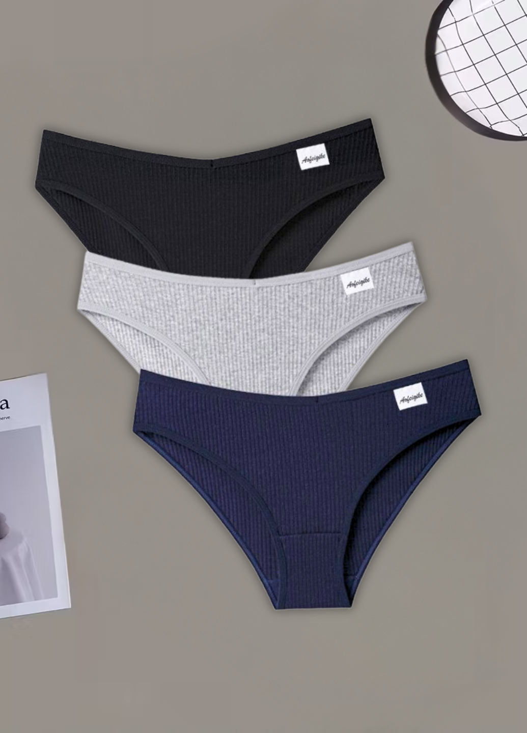 Набор слипов в рубчик повседневные женские трусики средняя посадка хлопок 3 шт. M (NB55007/NB55006/NB55003/M)