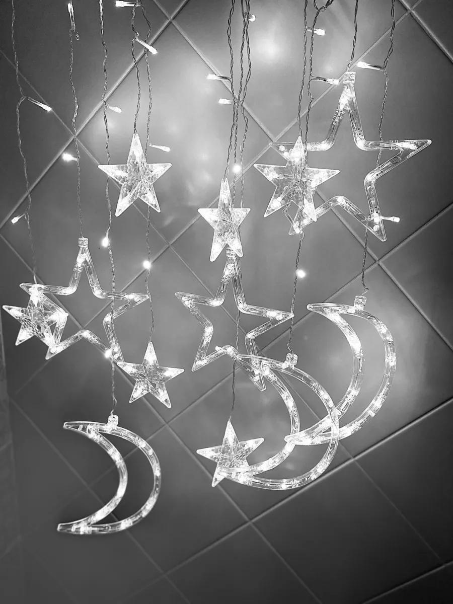 Гірлянда-шторанорічна Зорі та місяць LED живлення батареї/USB 3 м Холодний білий (30307062)