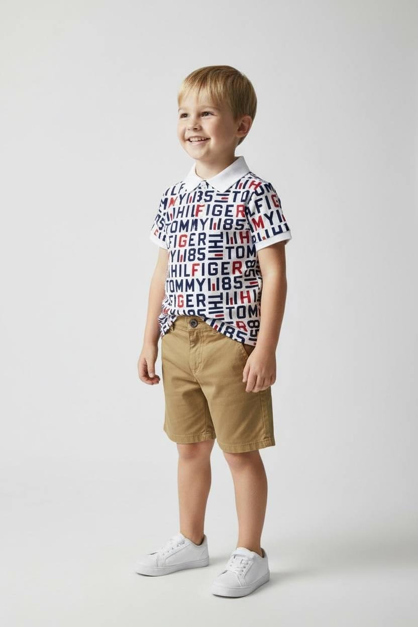 Комплект Tommy Hilfiger поло і шорти 74 см Білий/Коричневий