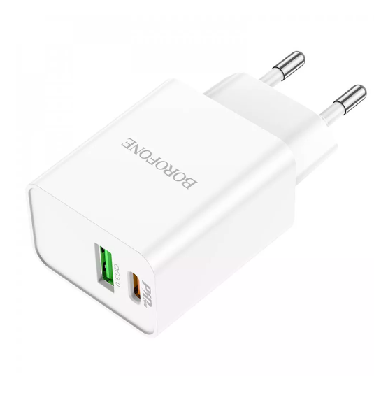 Мережевий зарядний пристрій Borofone BA69A 1USB/1Type-C QC/PD/20W/3A Lightning White - фото 4