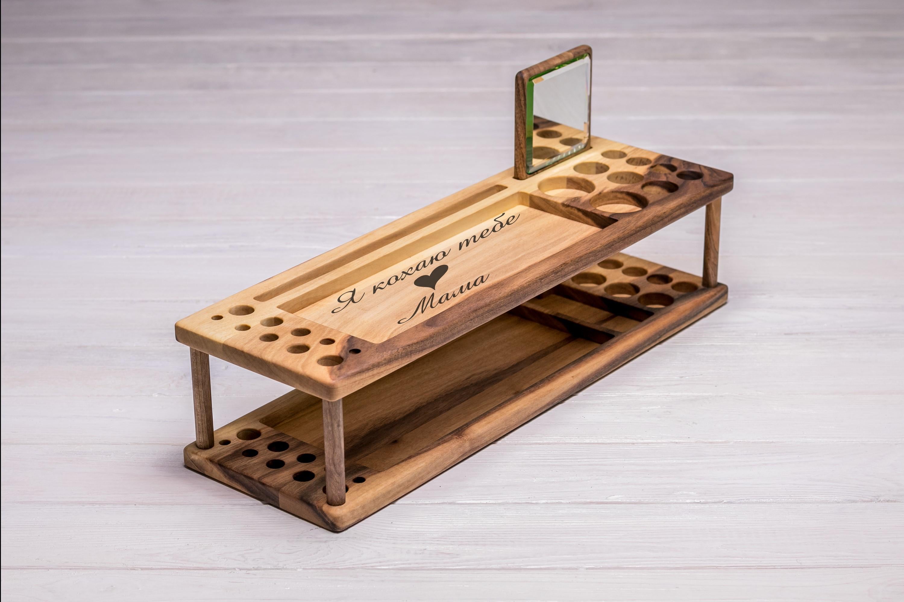 Органайзер женский EcoWalnut настольный для косметики с персонализацией девушке (EW-13)