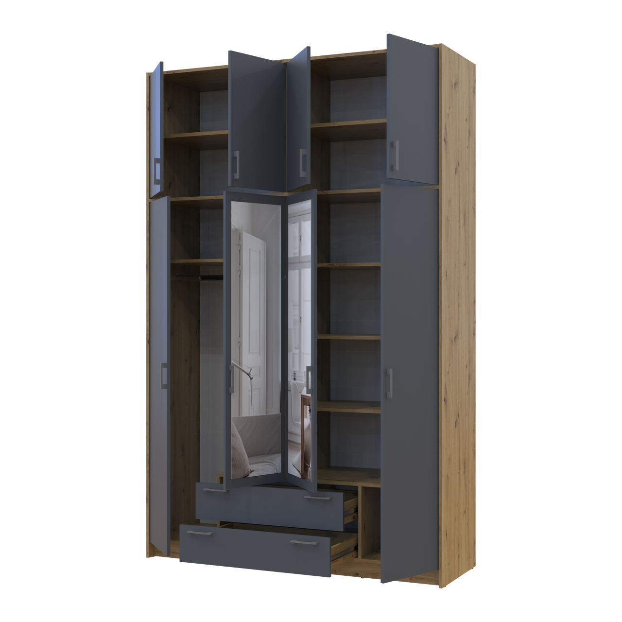 Антресоль висока Doros Ронді 4 ДСП 160х52х65 см Дуб Артізан/Графітовий (41516184) - фото 5 Антресоль висока Doros Ронді 4 ДСП 160х52х65 см Дуб Артізан/Графітовий (41516184) - фото 5