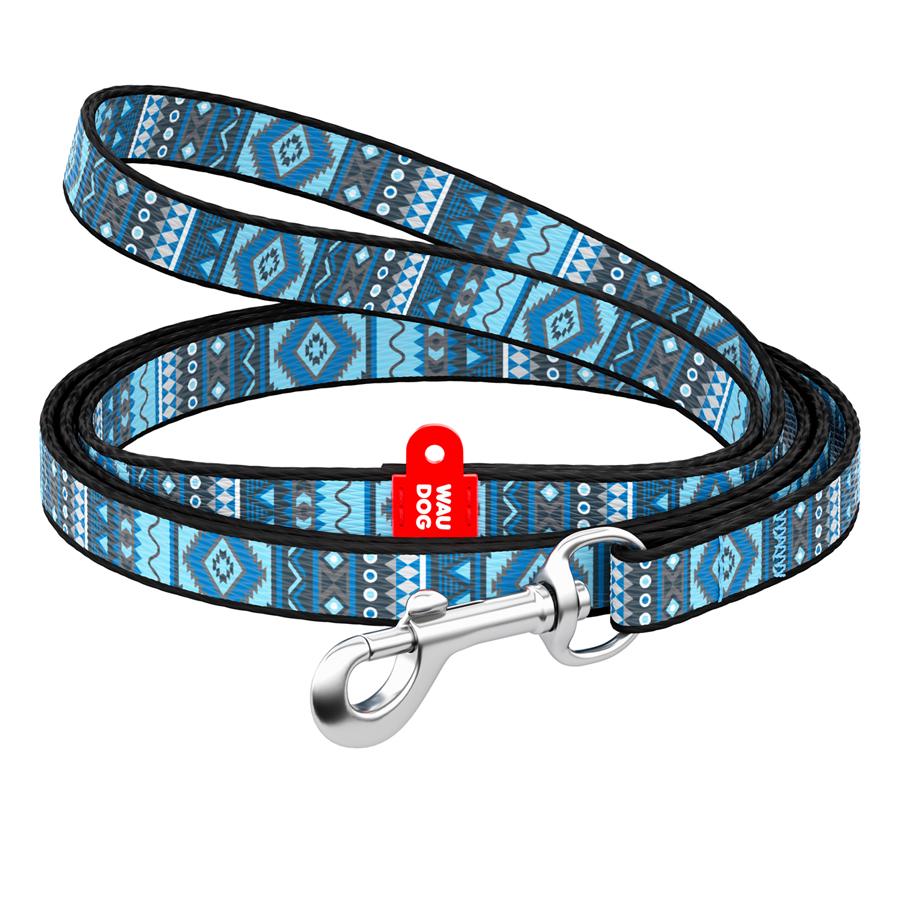 Поводок для собак нейлоновый WAUDOG с рисунком Этно 122 см х 10 мм Синий
