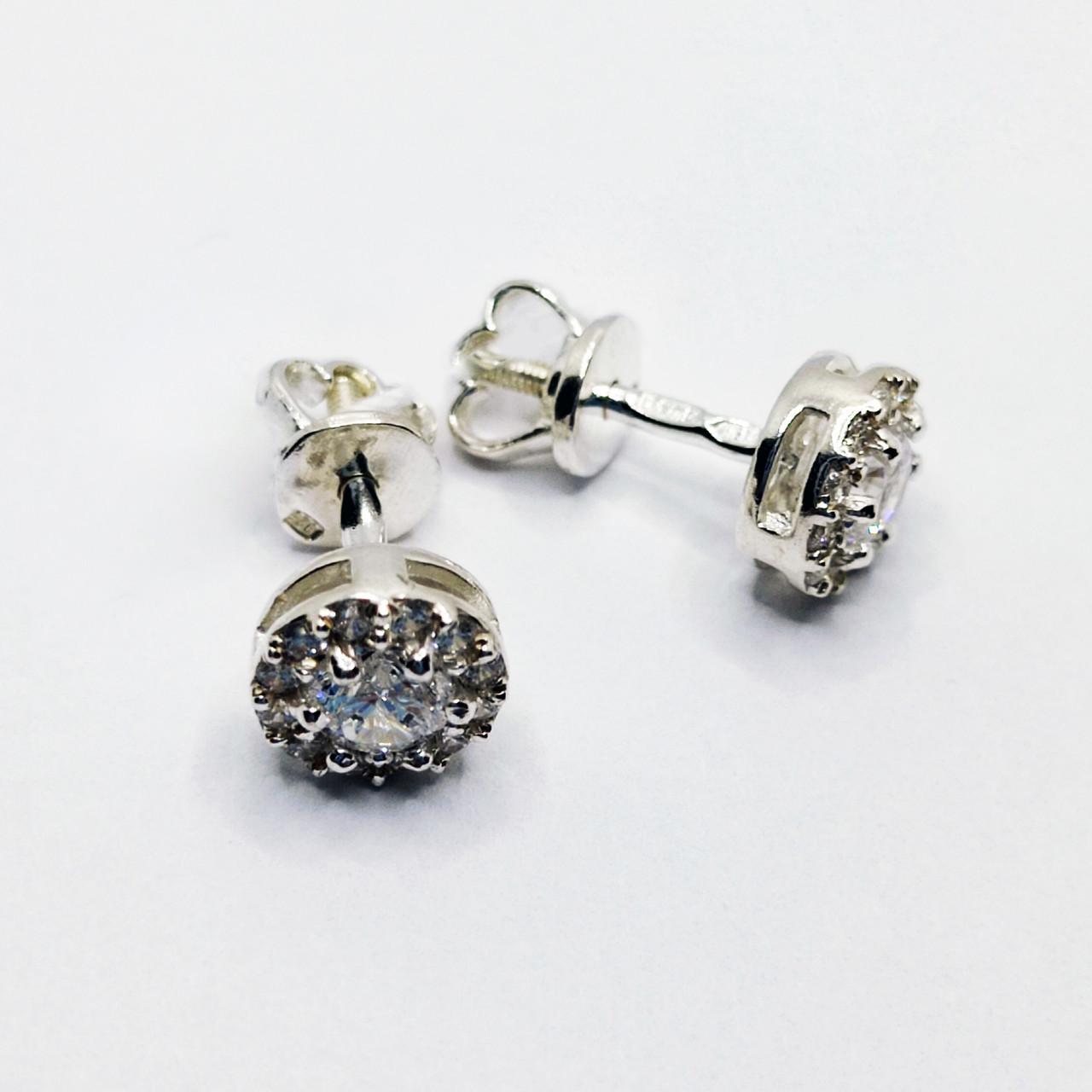 Серьги серебро винтики с белыми камями 925° 1,90 г (2821)