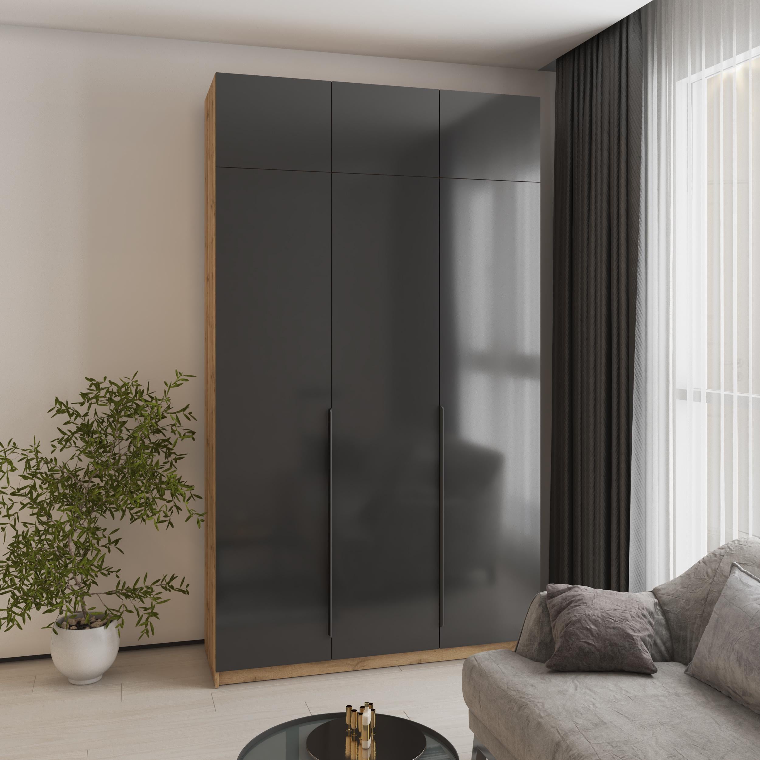 Шкаф 3-дверный с антресолью MebelStar Оскар Gloss BL-B стандарт 150x52x260 см Дуб тахо/Черный (MBS-5465)