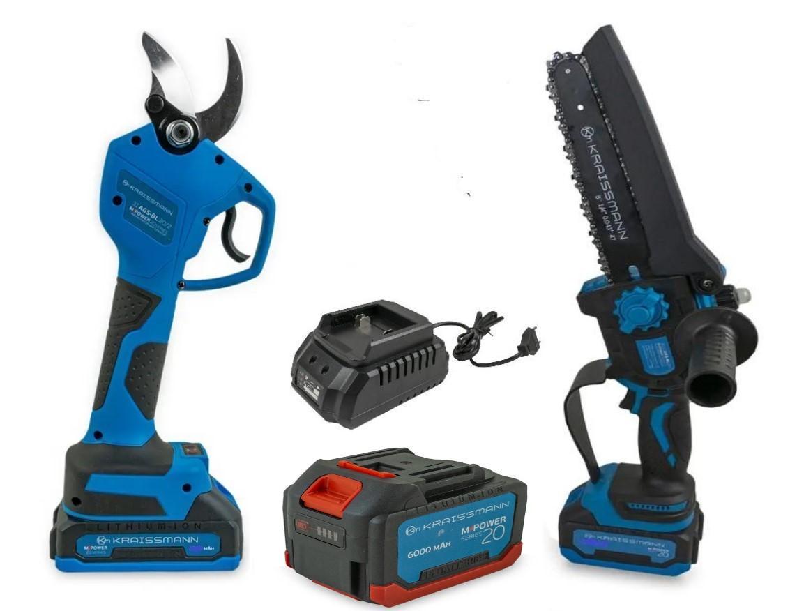 Набір інструменту KRAISSMANN ланцюгова міні-пила 2033 AKS-BL 20/секатор 31 AGS-BL 20-2 шина 200 мм/акумулятор 6 Ач (22825664)