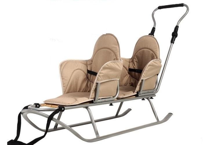 Санки для двойни Piccolino Xdrive duo с ручкой и матрасом Серый с кремовым