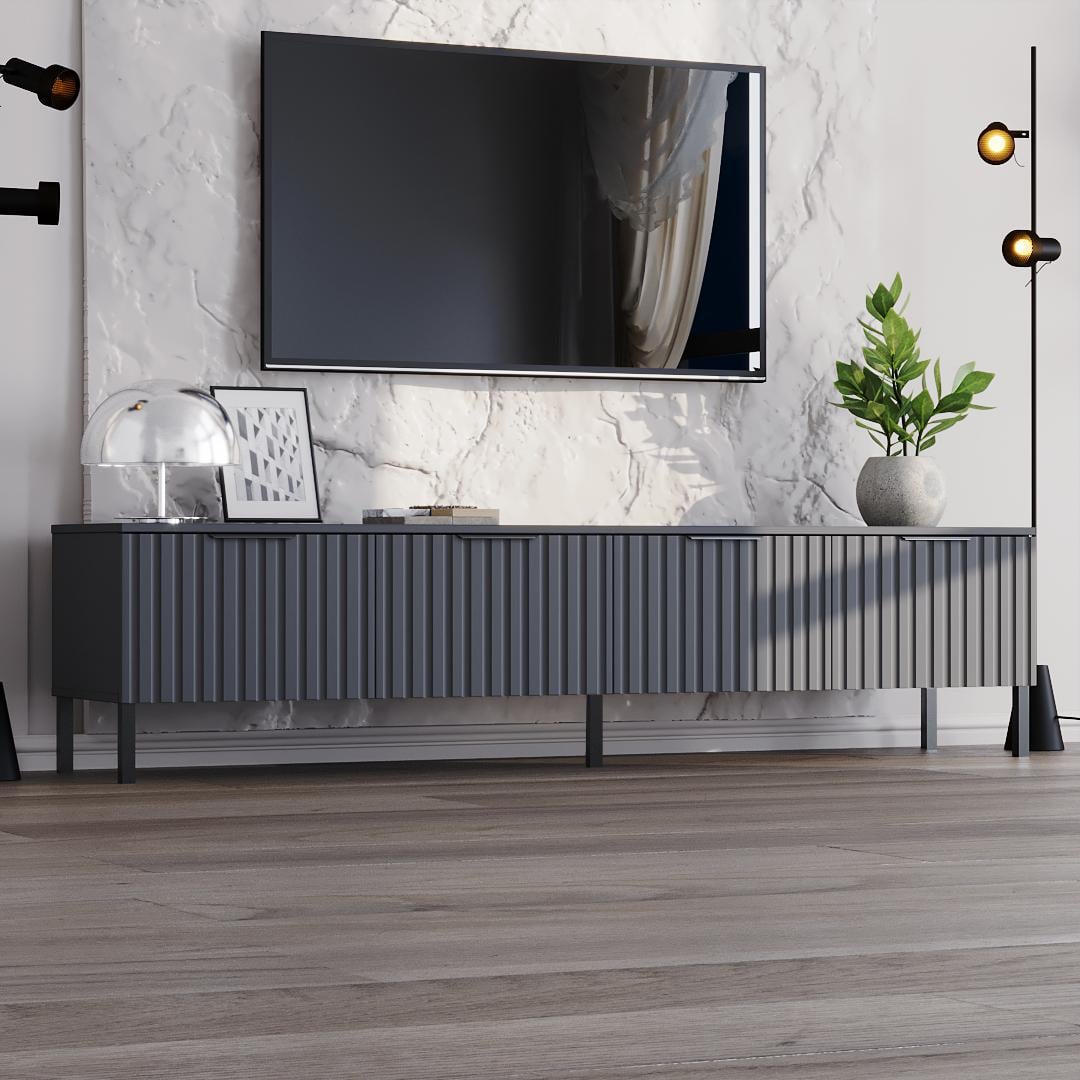 Тумба ТВ DiPortes Саванна РЕТРО К-504 МДФ 200/46/35 см Антрацит/Графит (01321)
