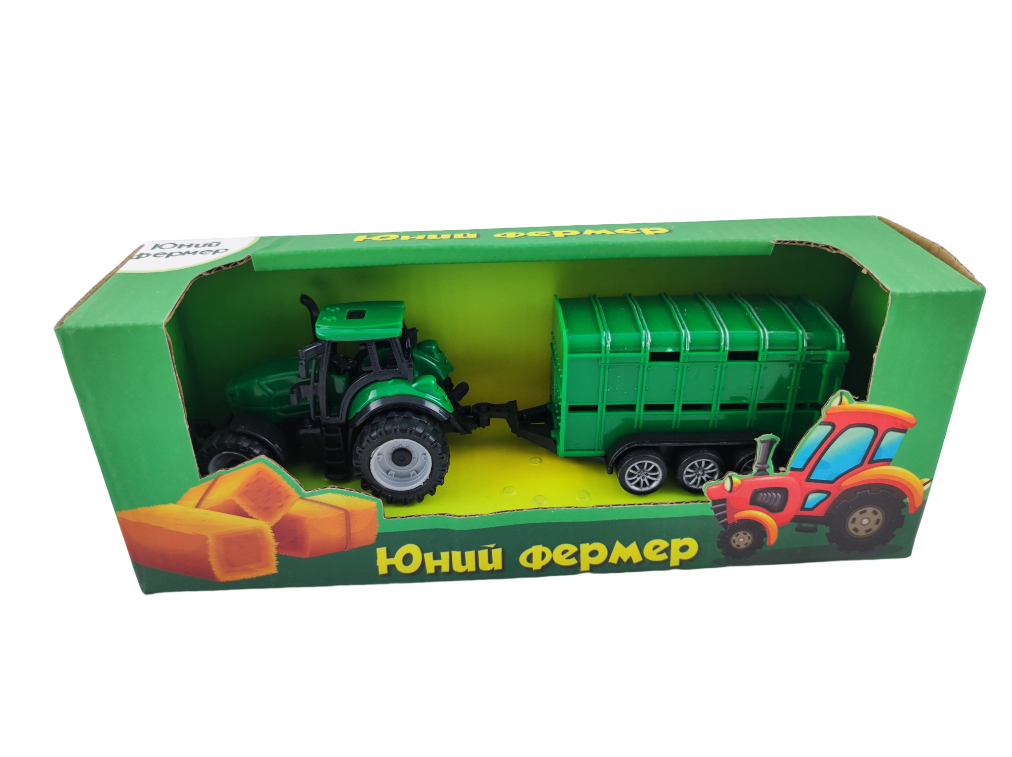 Машинка игрушечная Трактор с инерционным прицепом Зеленый (109732)