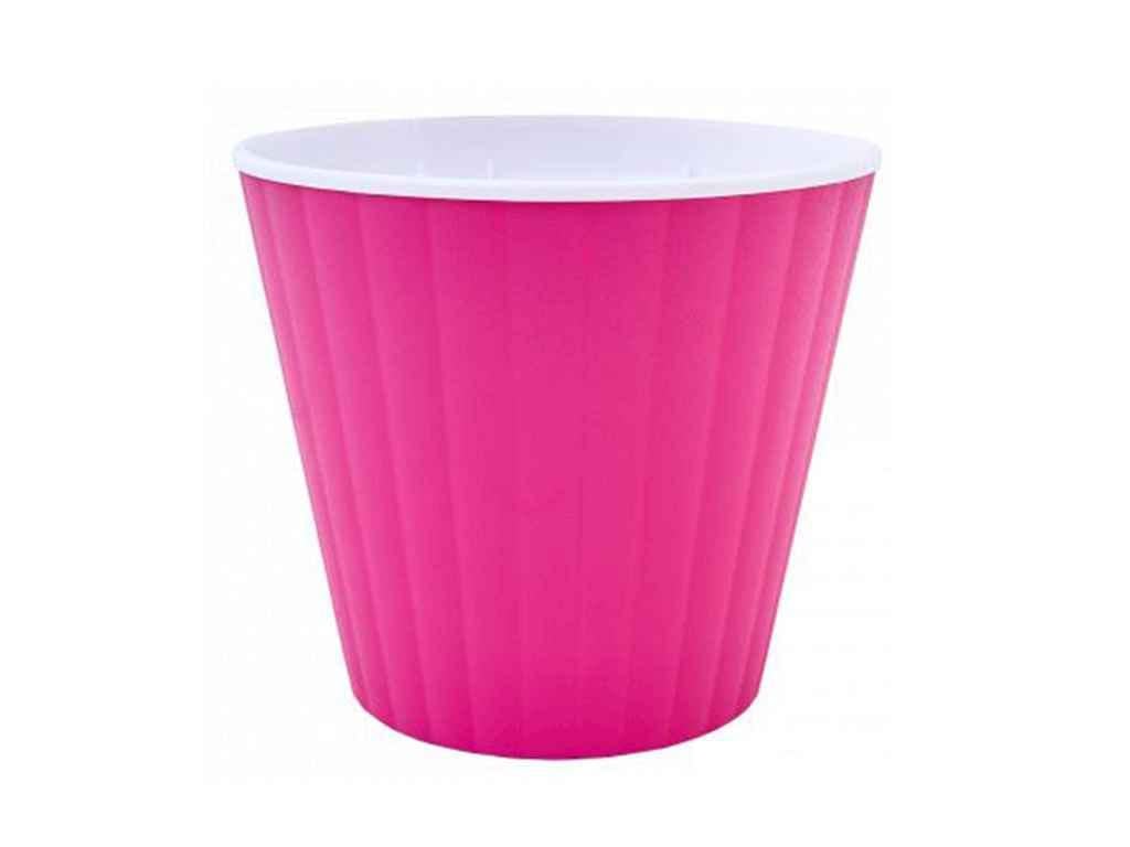 Горшок для цветов Алеана 1,7 л Ибис с двойным дном 15,7х13,0 см Темно-розовый/Белый (861625)