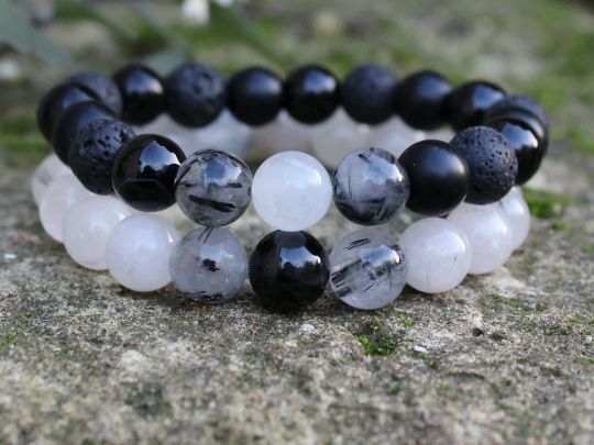 Браслеты для пара из Турмалинового кварца/Черного турмалина/Агата/Оникса/Скамьи d 8 мм (1644076623)