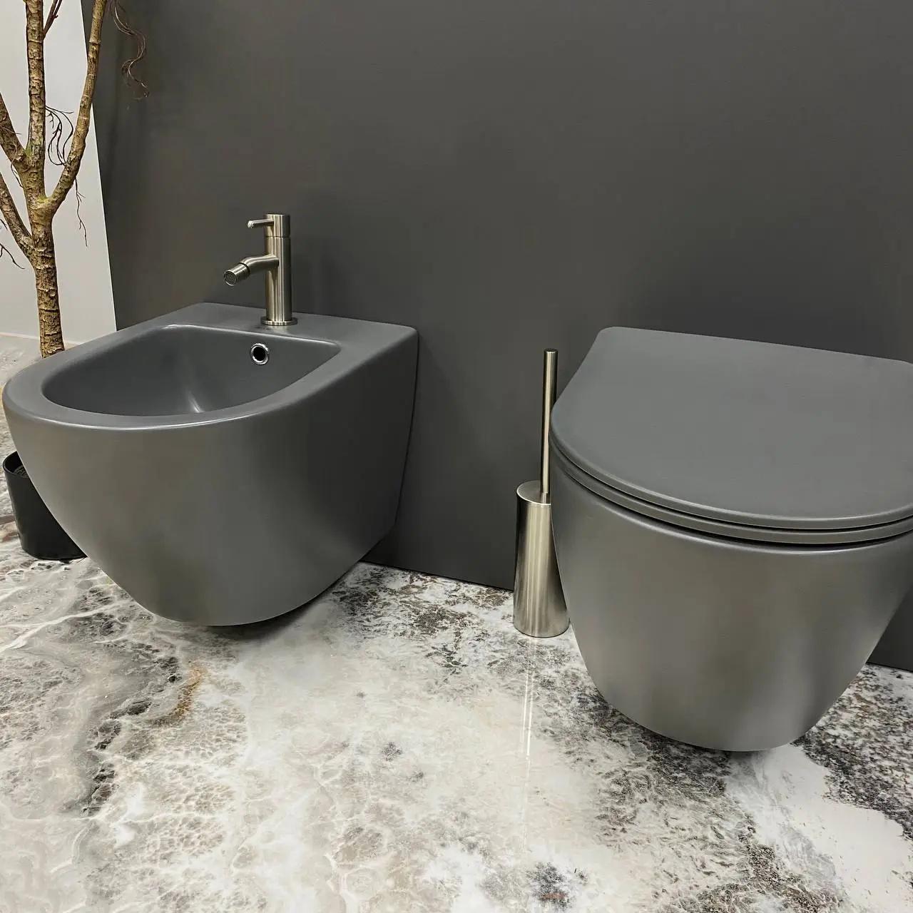 Унітаз підвісний VBI Vulcano безобідковий 490x360 мм Сірий матовий (RM-VBI-020410) - фото 5