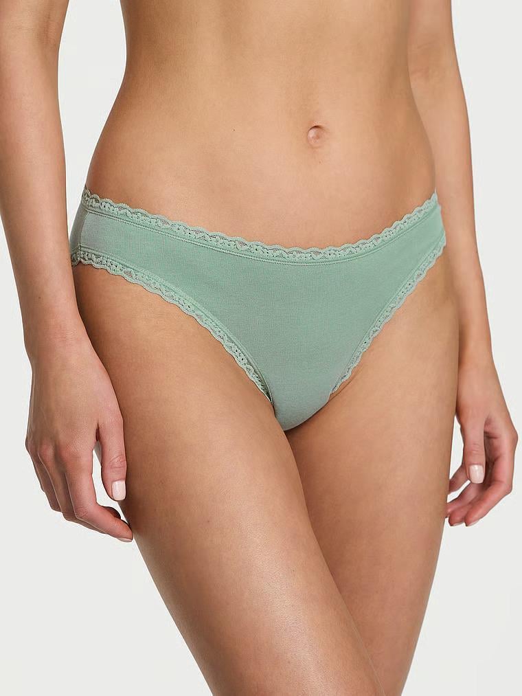 Трусики бикини Victoria's Secret Lace Trim Lace-Waist Bikini Panty Seasalt Green M Зеленый (27153226)