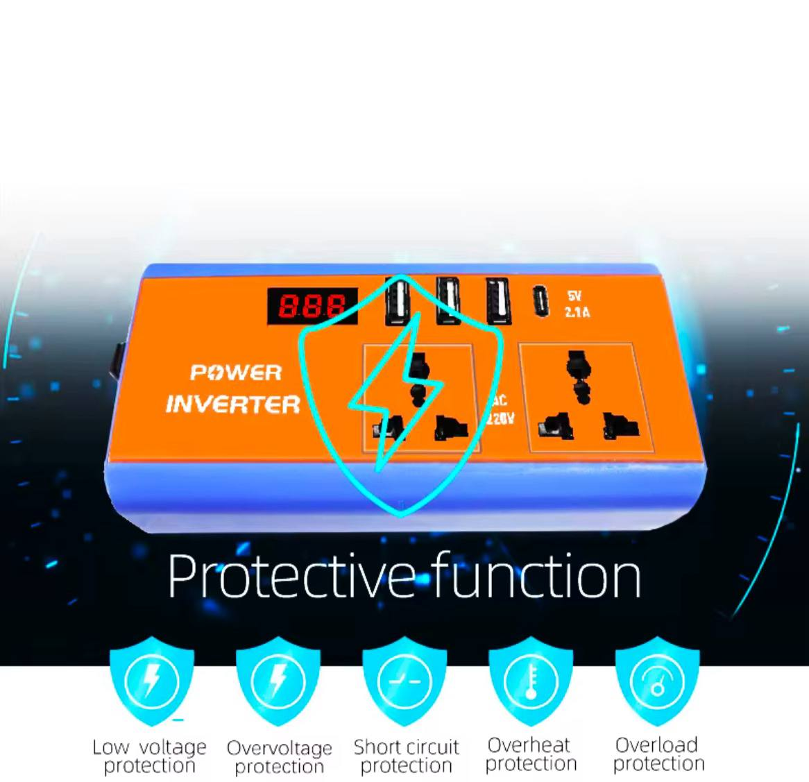 Инвертор автомобильный 500W 12/220 преобразователь напряжения с USB и цифровым дисплеем (inv500W) - фото 4