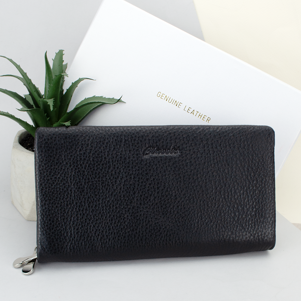 Клатч жіночий шкіряний Classic 9907- 2 на 2 блискавки з ручкою Чорний (2010424177)