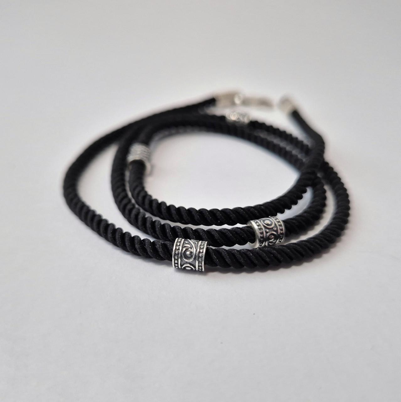 Шнурок на шею плетеный меланж со вставками серебро 925 пробы черненное 3,60 г 3 мм 55 см Черный (43001-вр)