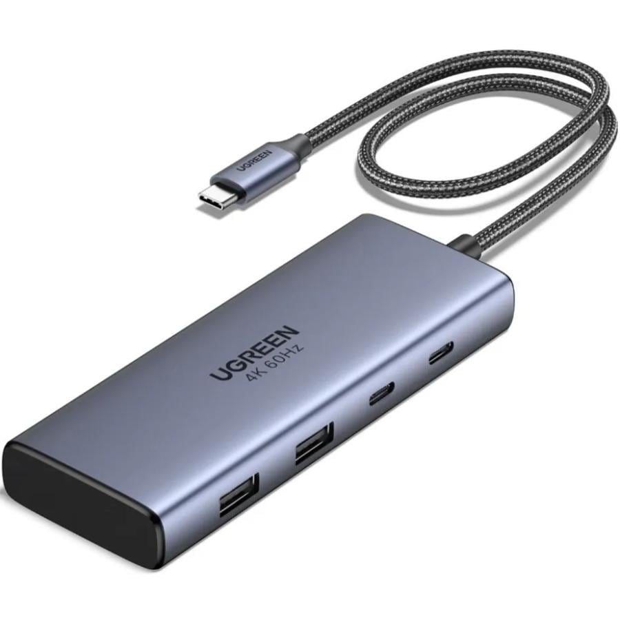 USB-хаб UGREEN CM498 USB 3.2 Type-C to 2xUSB 3.2 2xType-C 3.2 10 Гбит/с 2xHDMI 4K 60 Гц PD 100 Вт Grey (45379)