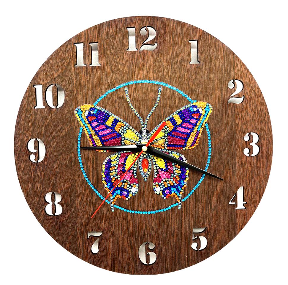 Часы настенные с алмазной росписью DIY ZBJ605 Бабочка с подсветкой 29 см (5984)