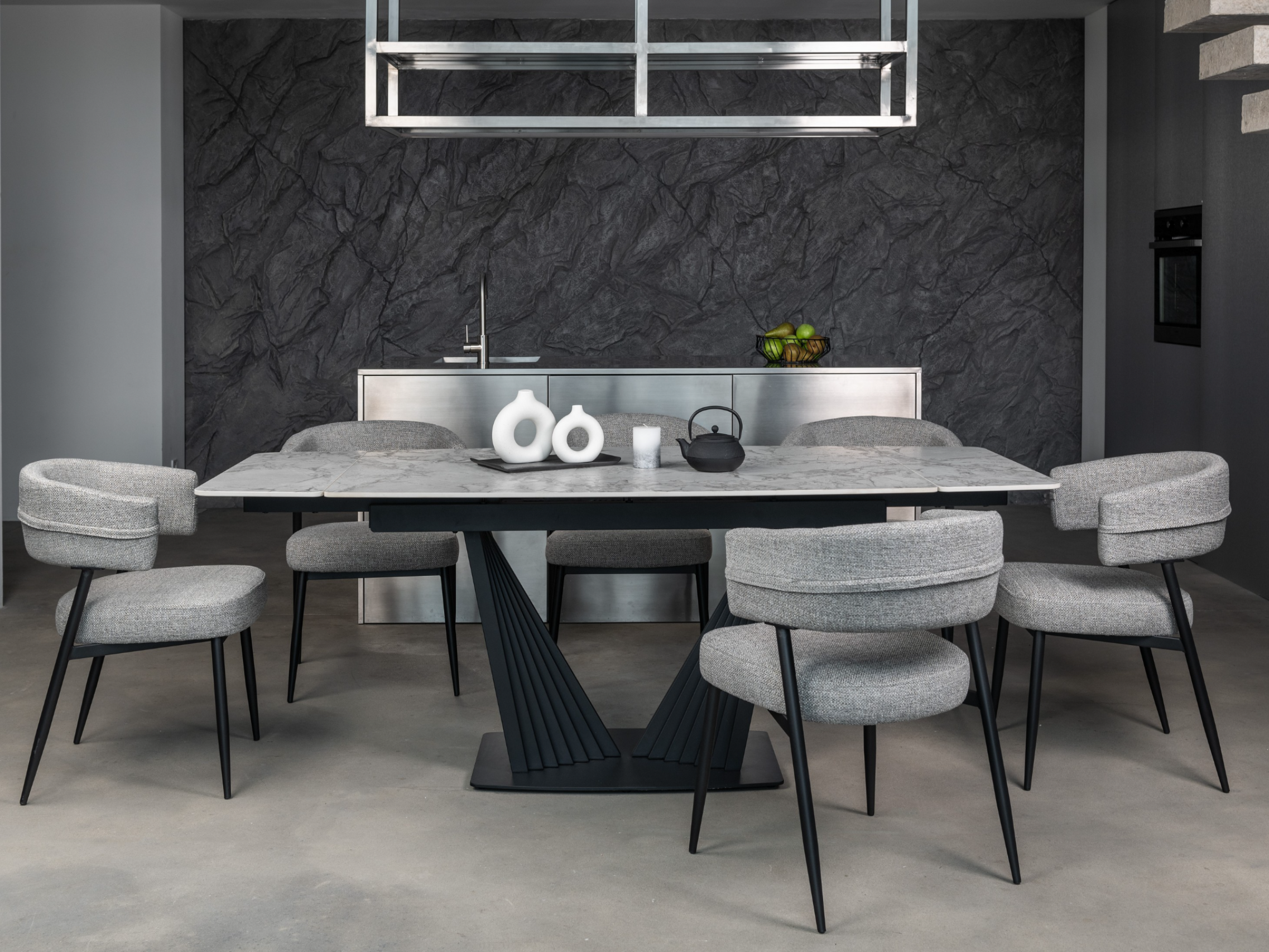 Стіл обідній розсувний Vetro Mebel Феліче 1400- 2000x900x760 мм Клауді грей/Чорний (TМL-1000-1) - фото 4 Стіл обідній розсувний Vetro Mebel Феліче 1400- 2000x900x760 мм Клауді грей/Чорний (TМL-1000-1) - фото 4