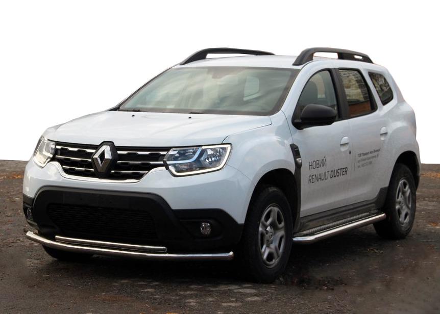 Передняя защита F3-10 CAN для Renault Duster 2018-2024 гг. нержавеющая сталь Хром