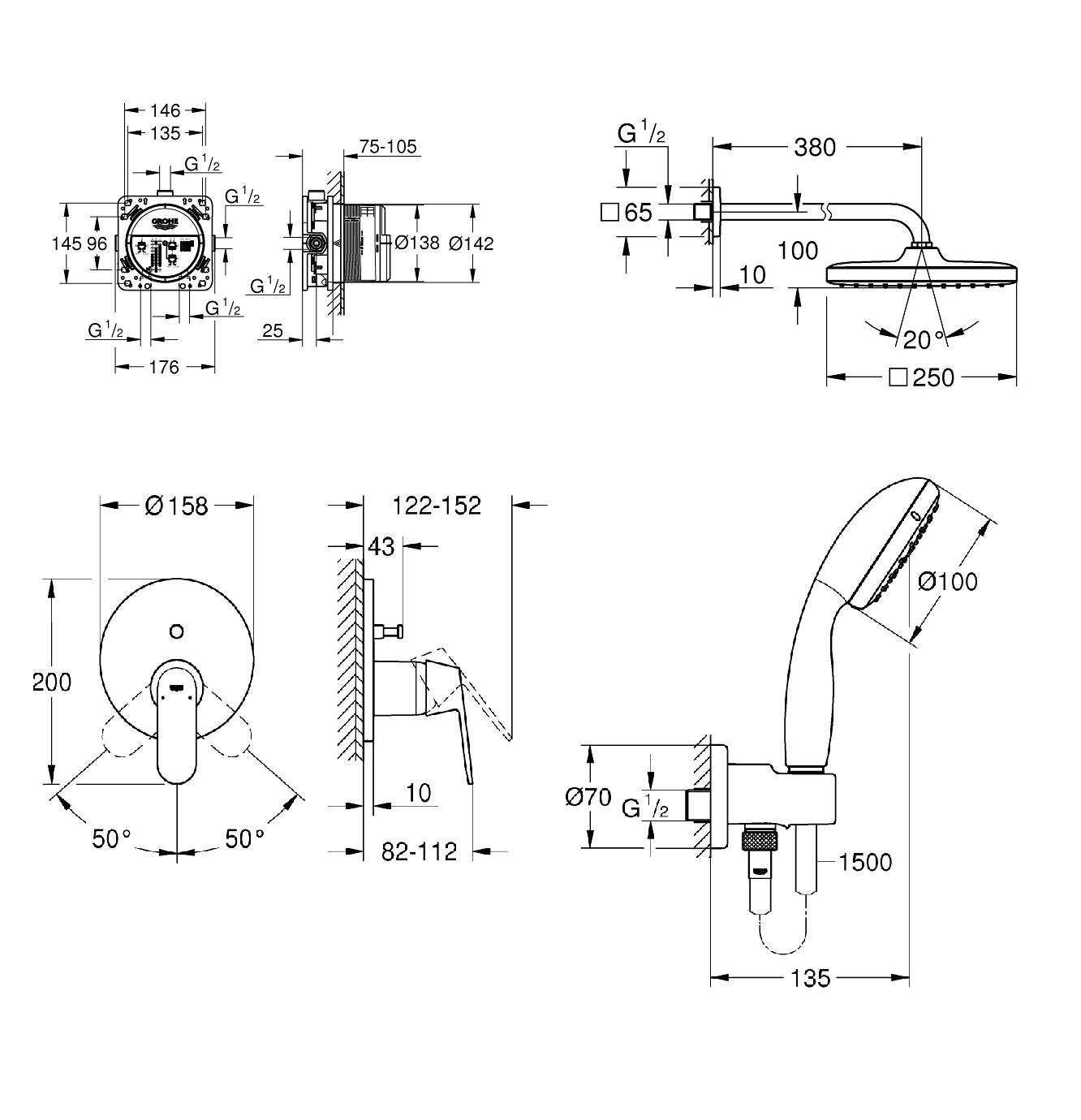 Система душевая скрытого монтажа Grohe Tempesta Cube 250 Хром (UA26415SC4) - фото 2