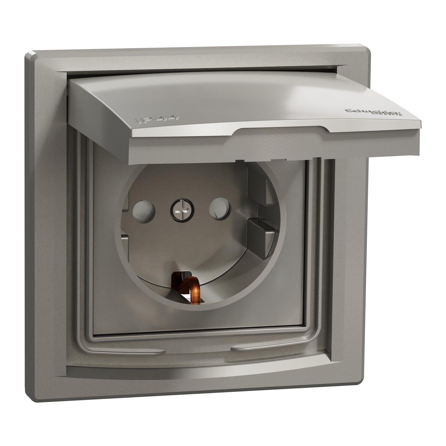 Розетка Schneider Electric ІР44 з заземленням/шторками та кришкою Бронзовий (EPH3100369)